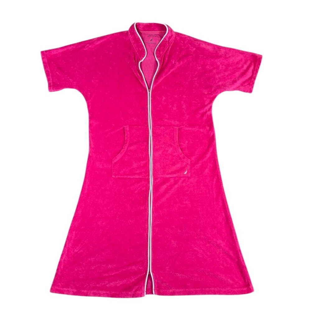 Nautica Pink Terry Cloth Zip Front Robe Short Sleeve Lounger XL